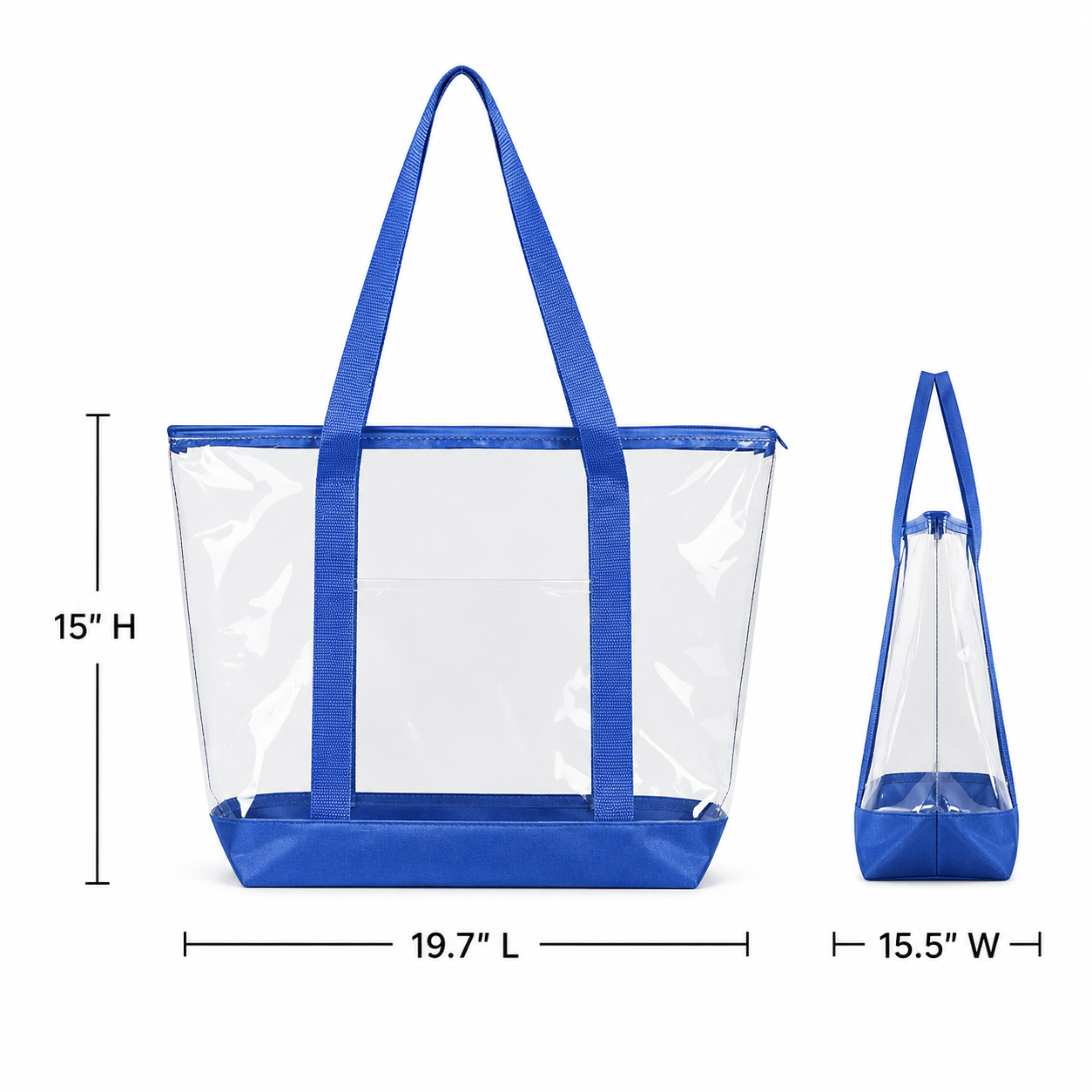 Clear Vinyl Zipper Tote Bag With Durable Colored Bottom