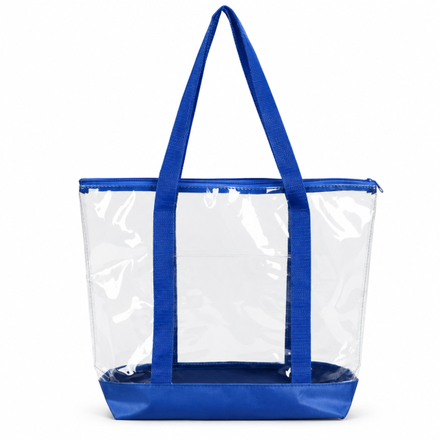 Clear Vinyl Zipper Tote Bag With Durable Colored Bottom