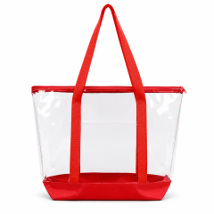 Clear Vinyl Zipper Tote Bag With Durable Colored Bottom