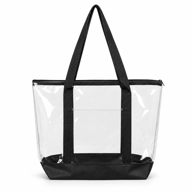 Clear Vinyl Zipper Tote Bag With Durable Colored Bottom