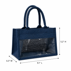Clear Window Jute Tote Bag With Burlap Body And PVC Panel