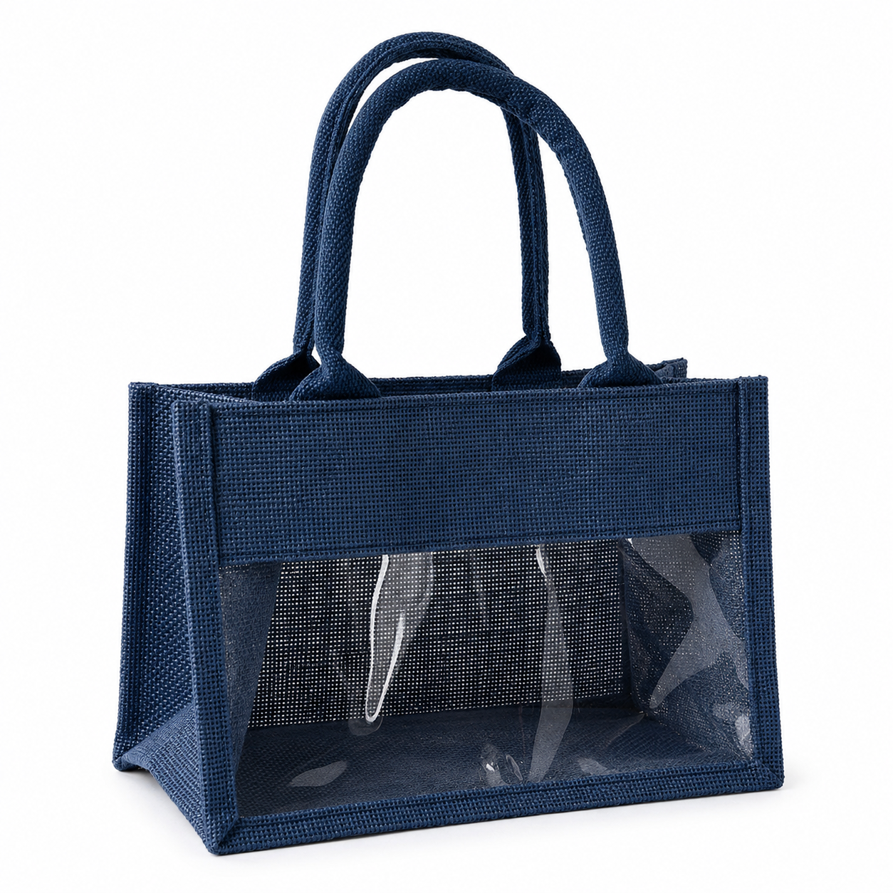 Clear Window Jute Tote Bag With Burlap Body And PVC Panel