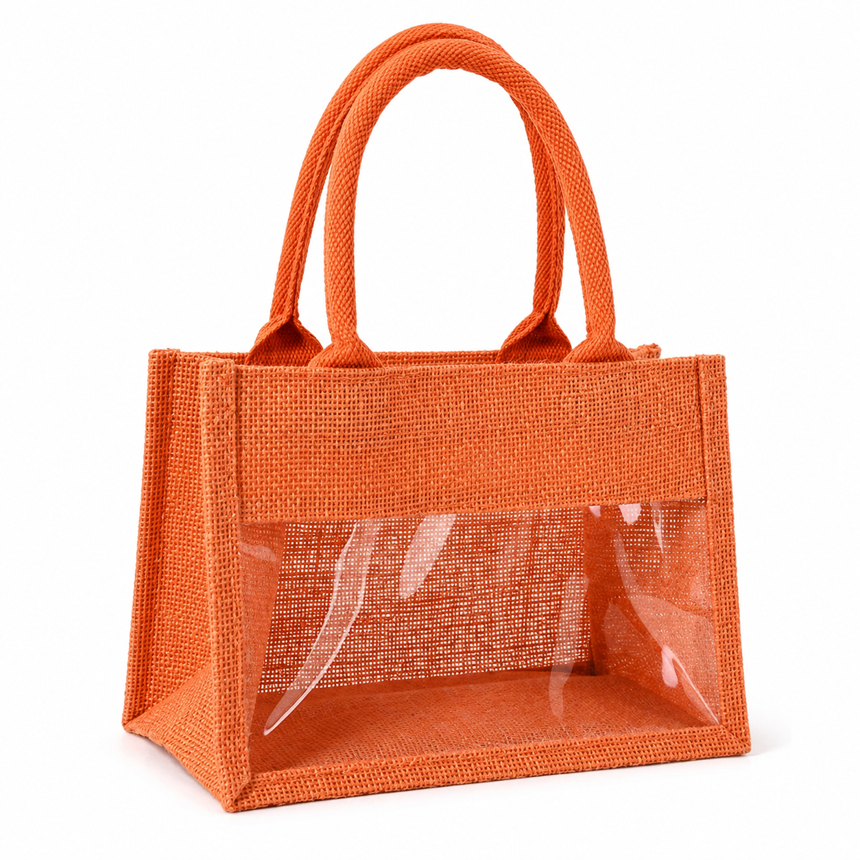 Clear Window Jute Tote Bag With Burlap Body And PVC Panel