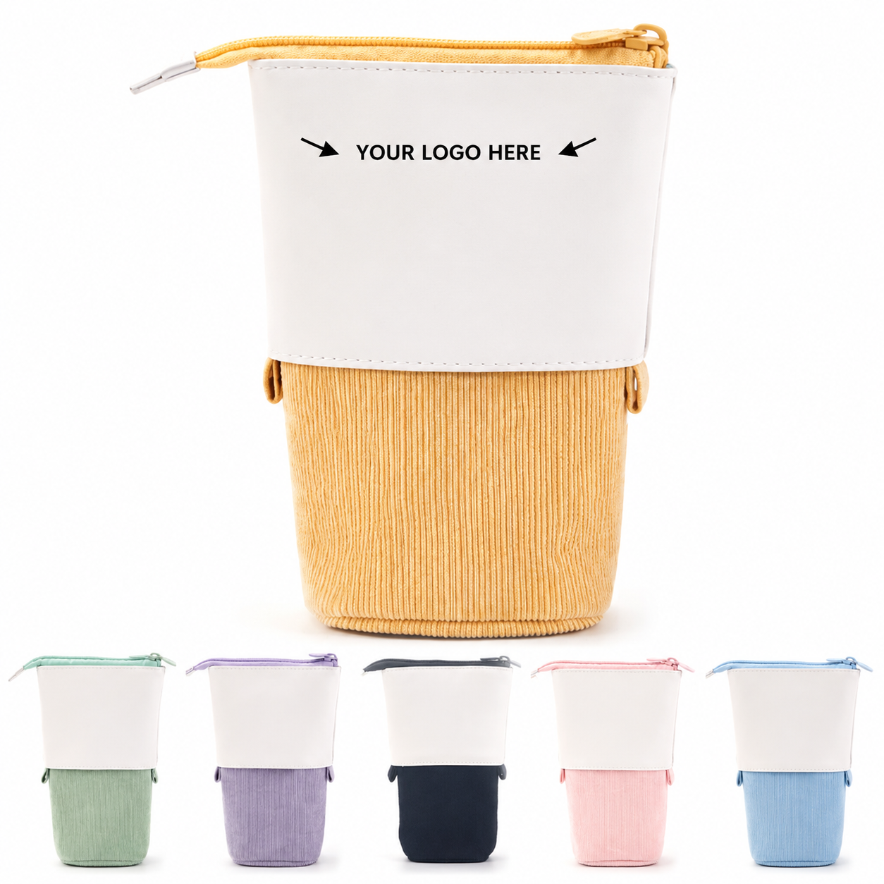 Corduroy Telescopic Pencil Case With Upright Stand Design