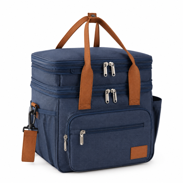 Double Deck Insulated Lunch Bag With Adjustable Shoulder Strap