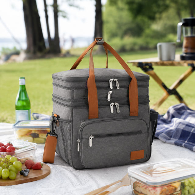 Double Deck Insulated Lunch Bag With Adjustable Shoulder Strap