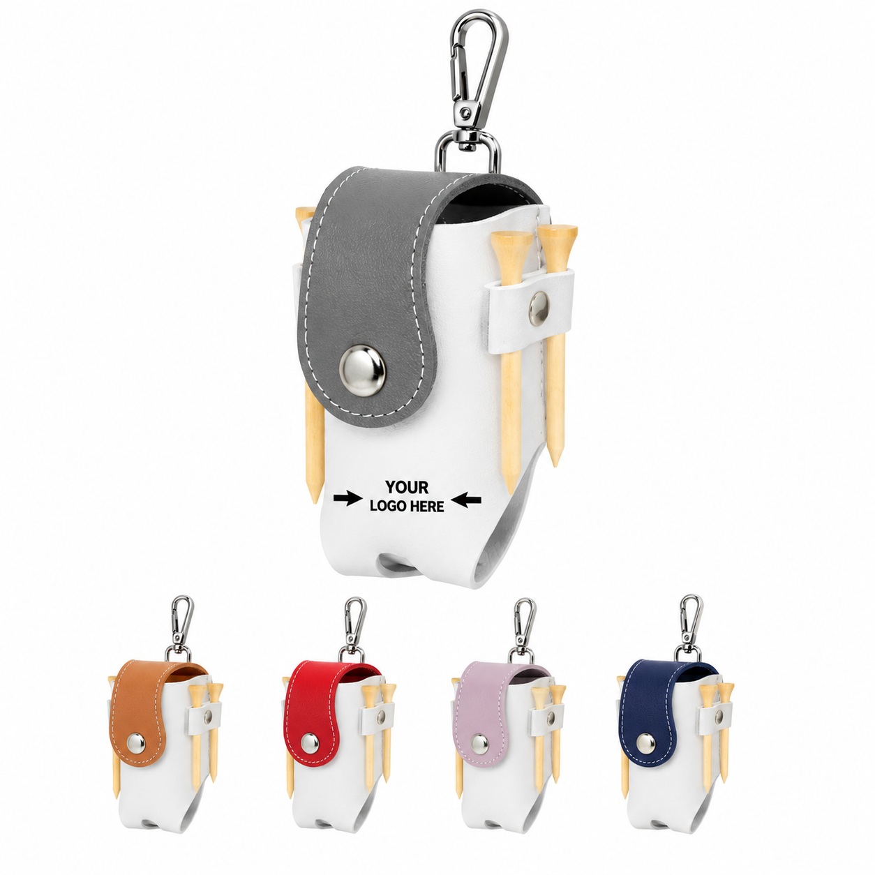 Durable PU Leather Golf Ball Bag With Carabiner Hook