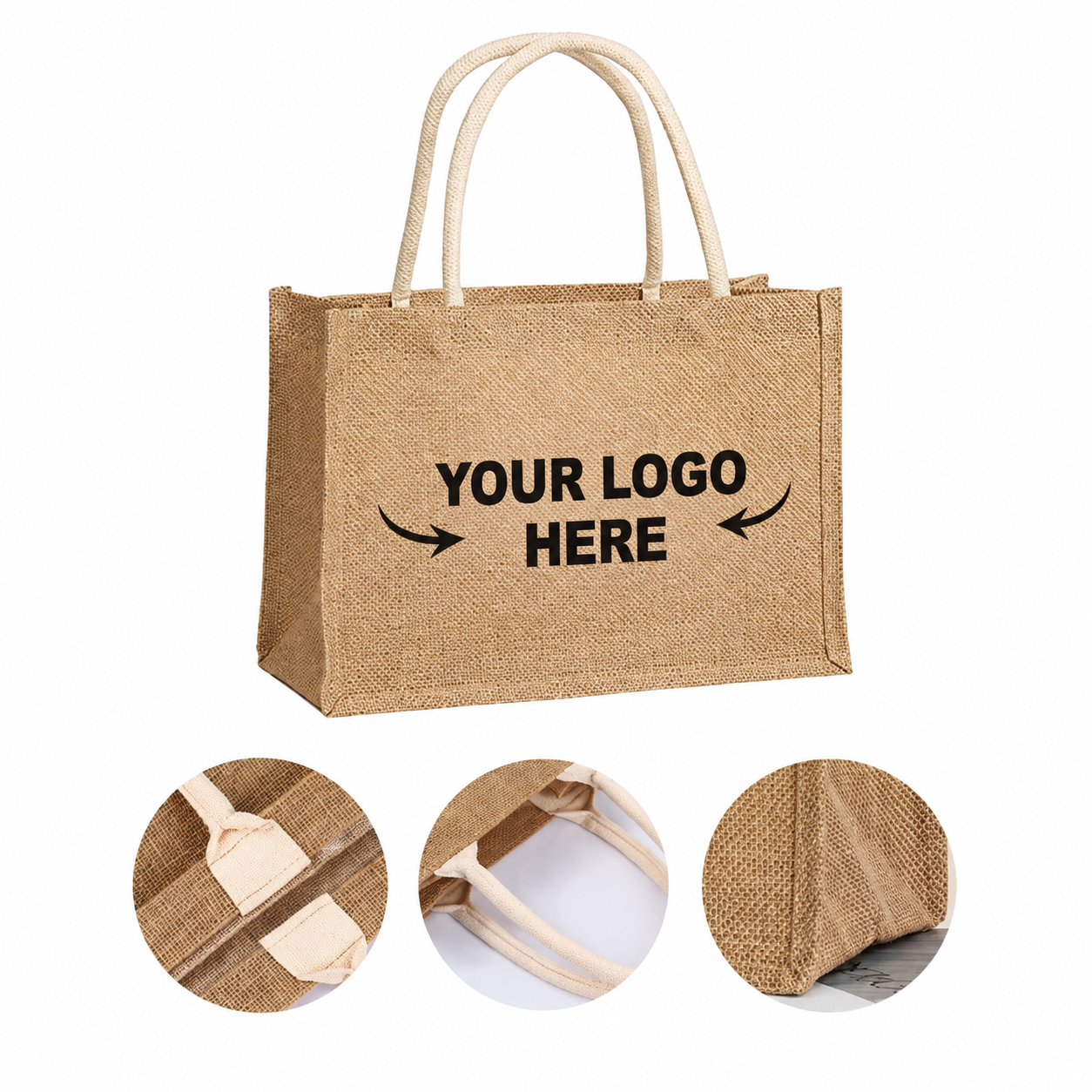 Extra Thick Natural Jute Market Tote Bag With Reinforced Handles