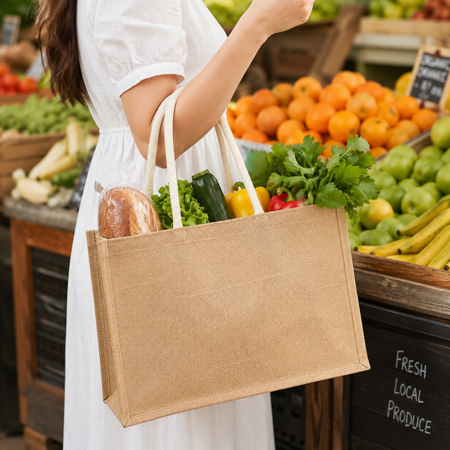 Extra Thick Natural Jute Market Tote Bag With Reinforced Handles