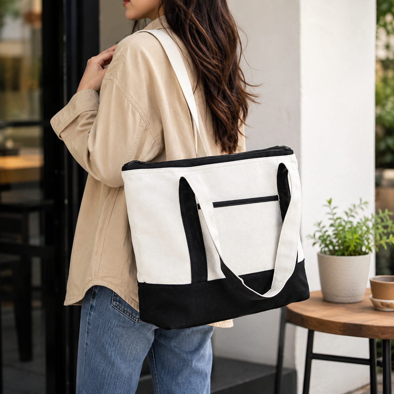 Multi-Compartment Foldable Canvas Storage Tote Bag