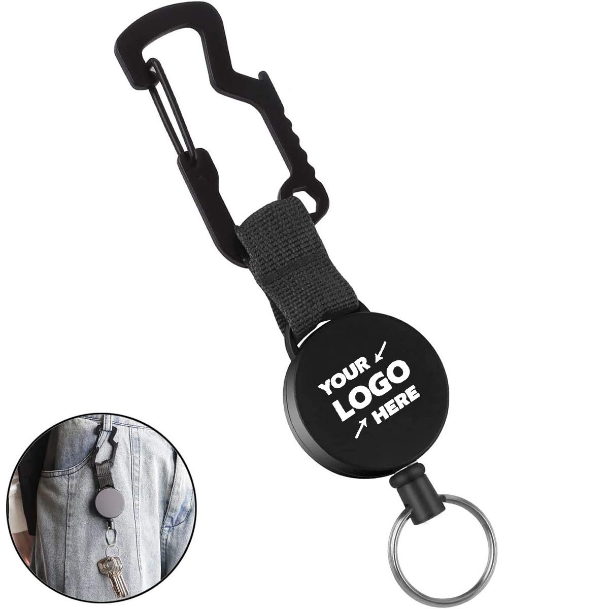 Multi-functional Retractable Key Chain with Carabiner