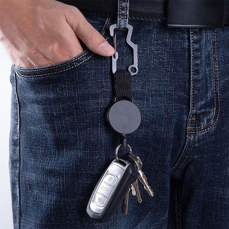 Multi-functional Retractable Key Chain with Carabiner