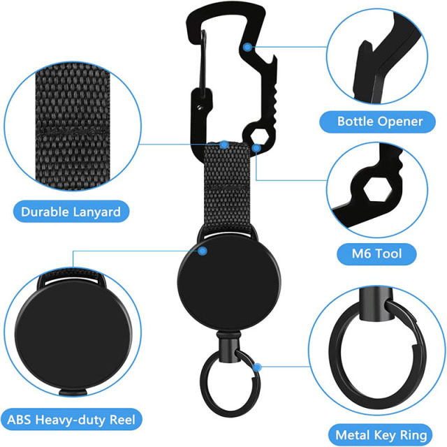 Multi-functional Retractable Key Chain with Carabiner