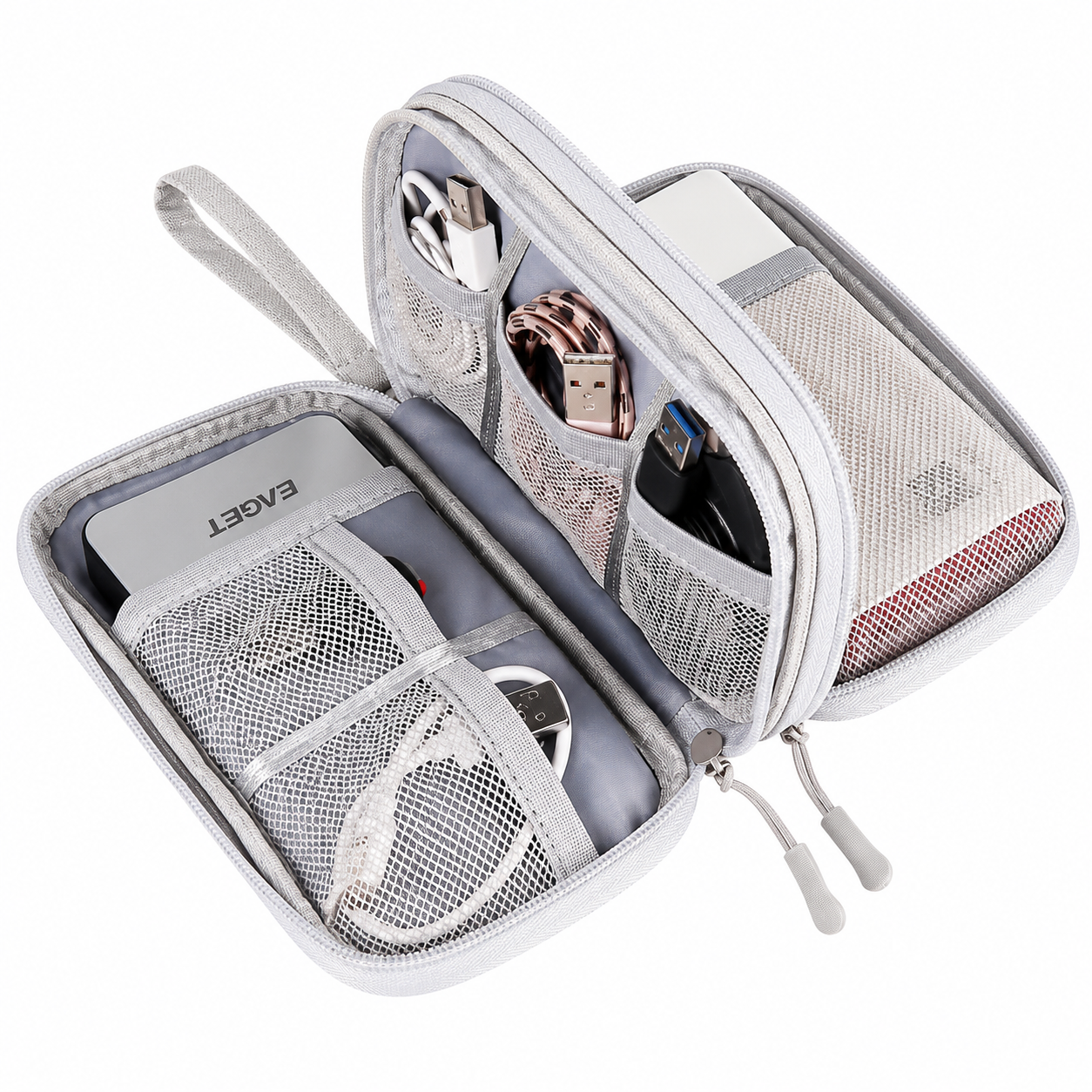 Nylon Travel Organizer Bag With Multiple Compartments And Hand Strap