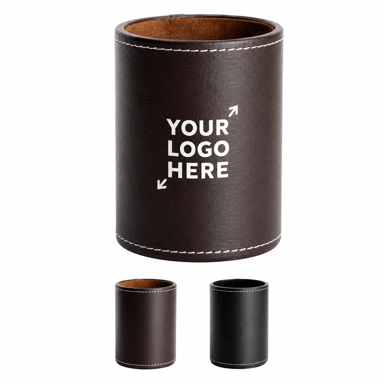 PU Leather Pen And Pencil Organizer Cup With Cosmetic Storage