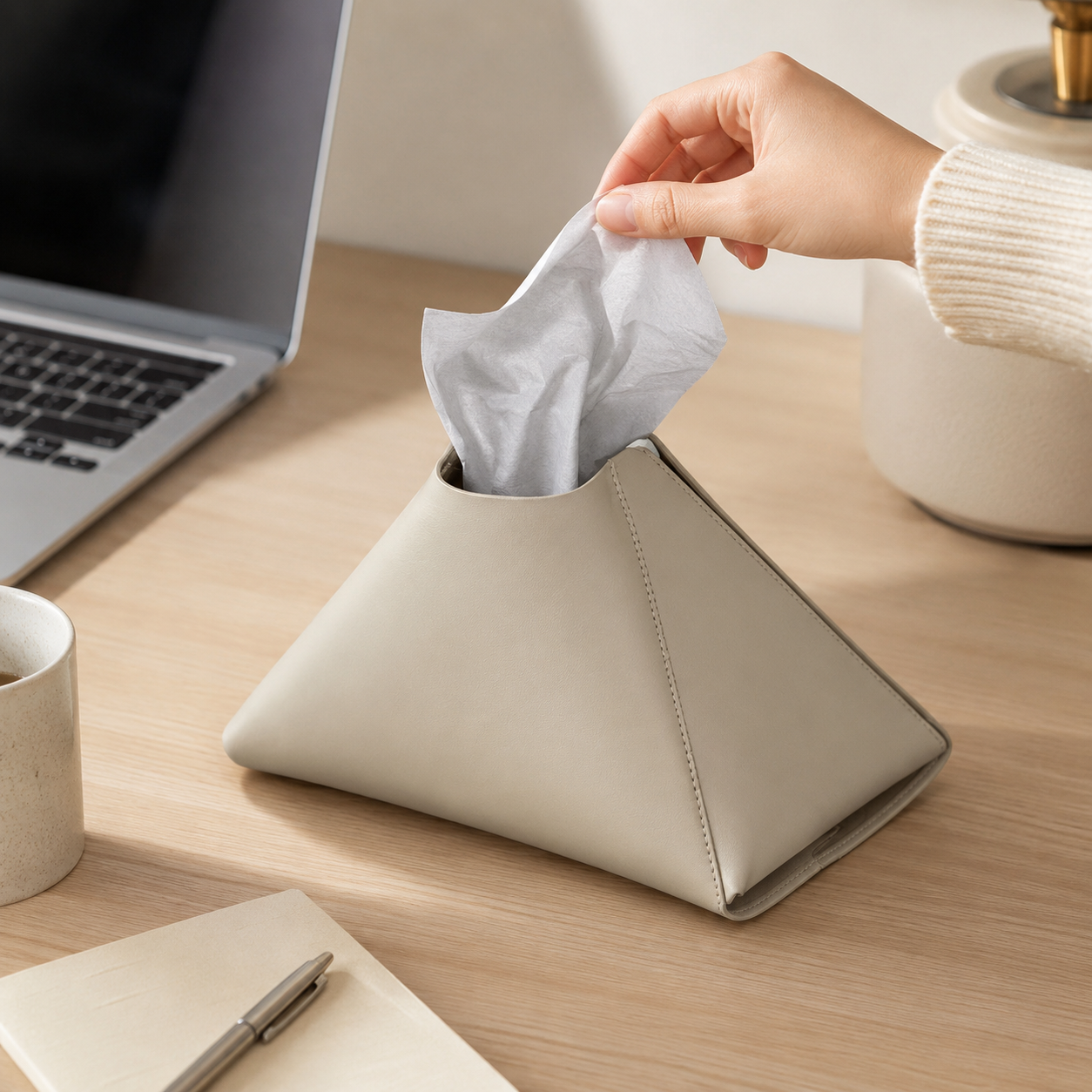 PU Leather Pyramid Tissue Box Cover