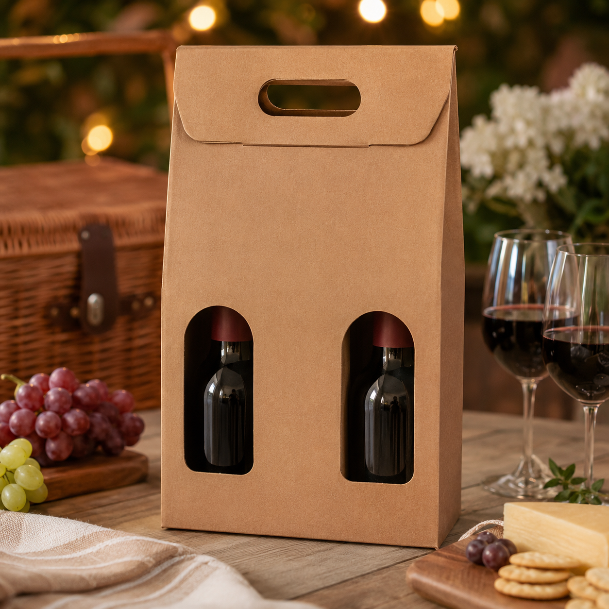 Premium Craft Paper Wine Gift Bag With Bottle Protection