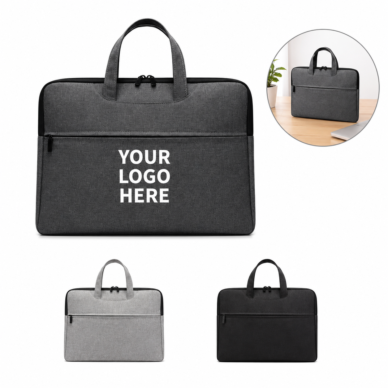 Premium Oxford Cloth Business Briefcase With Front Zipper Pocket