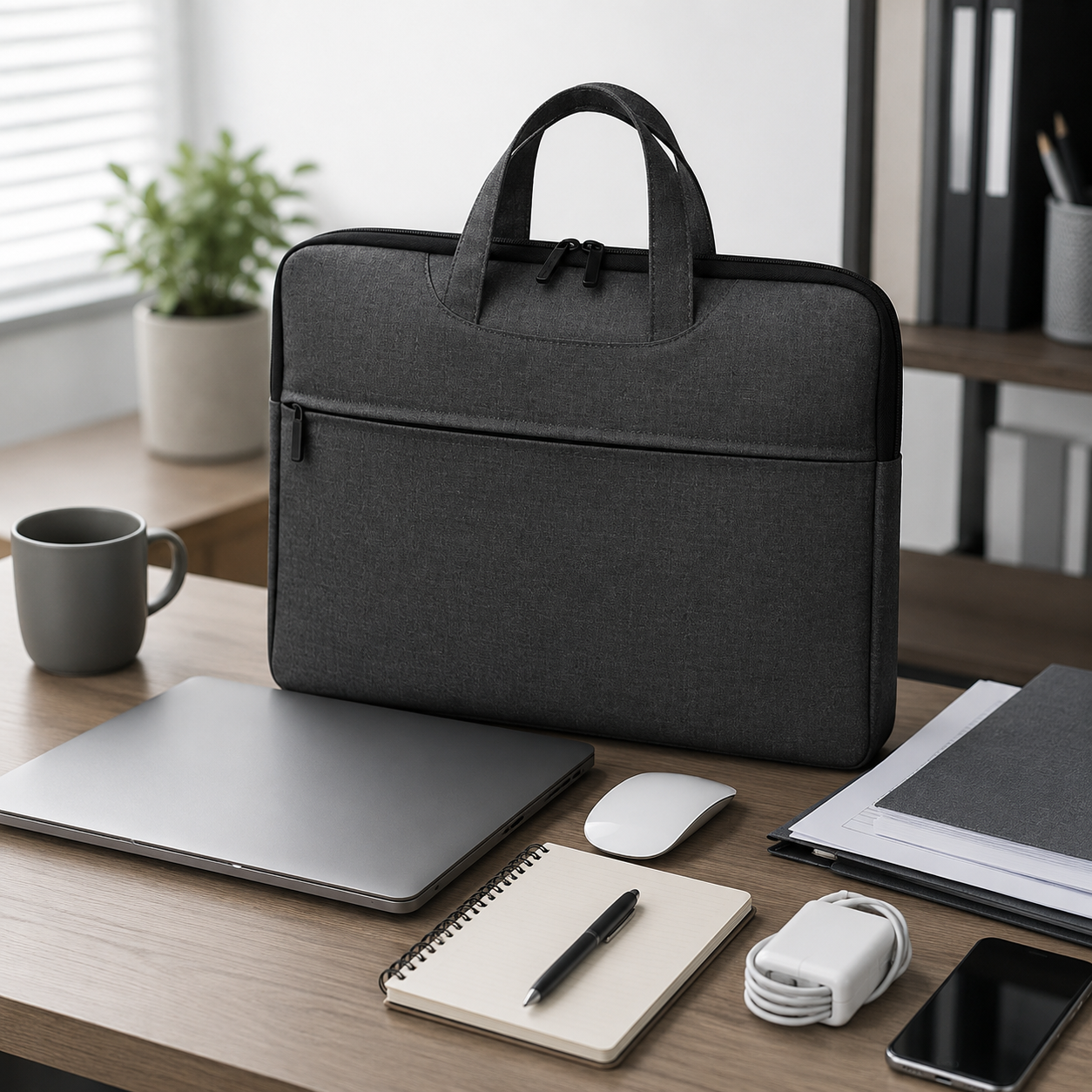 Premium Oxford Cloth Business Briefcase With Front Zipper Pocket