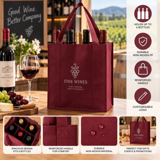 Six-Bottle Non-Woven Beverage Carrying Tote
