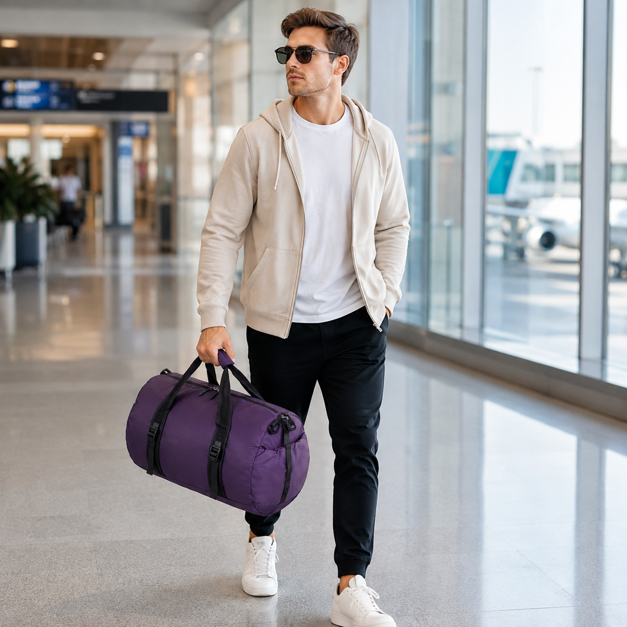 Water Resistant Compact Travel Duffel Bag With Adjustable Shoulder Strap