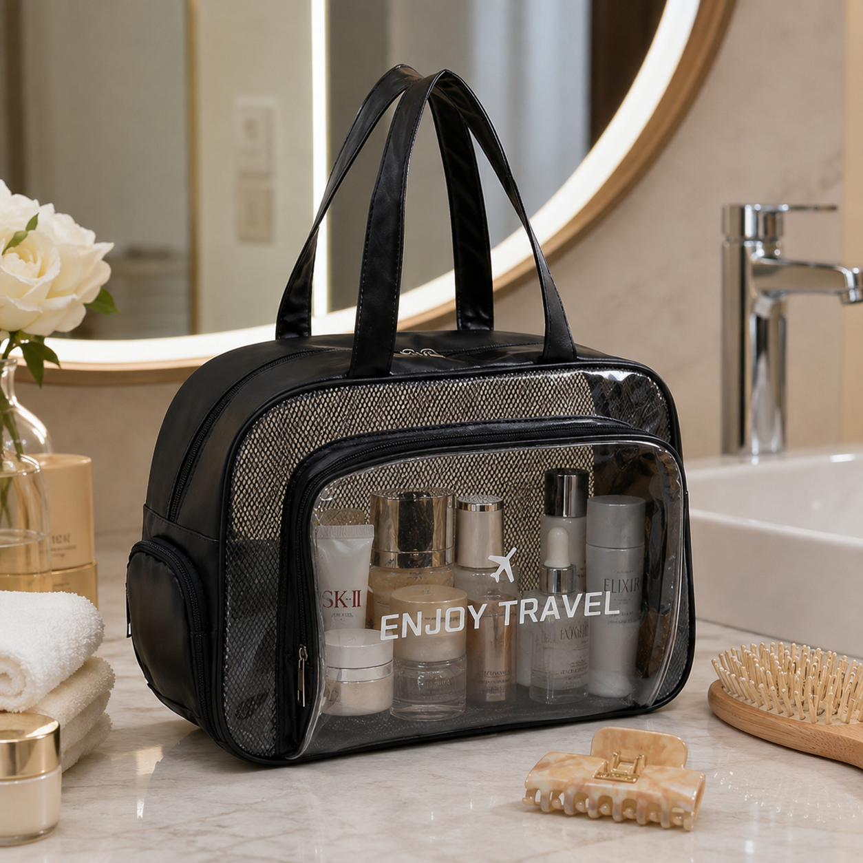 Waterproof PVC Clear Toiletry Bag With Shoe Compartment