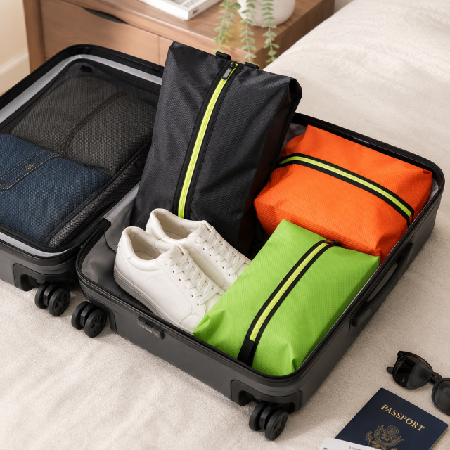 Waterproof Polyester Shoe Storage Bag With Zipper Handle Design