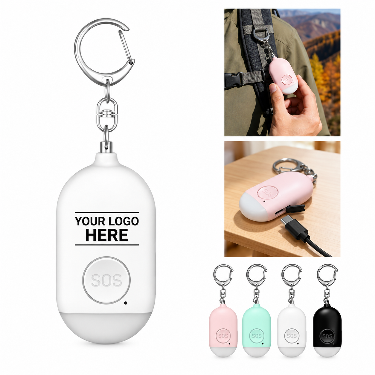 130 dB Personal Safety Alarm Keychain with Flashing Light