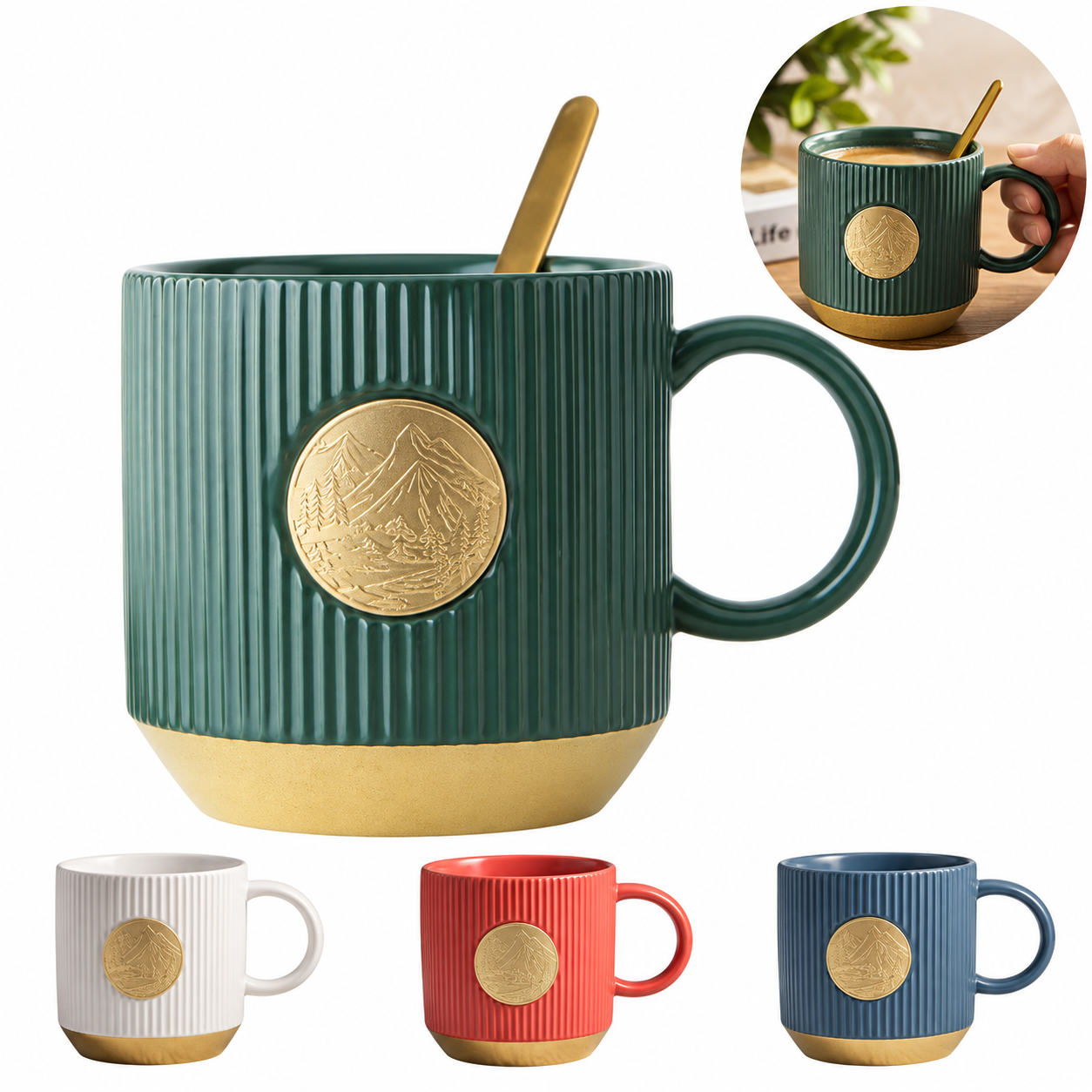 14 Oz Ceramic Coffee Mug With Bronze Accent