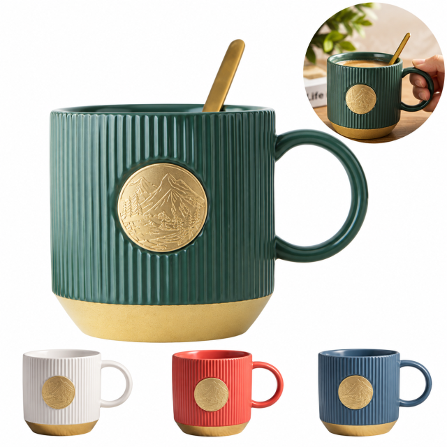 14 Oz Ceramic Coffee Mug With Bronze Accent