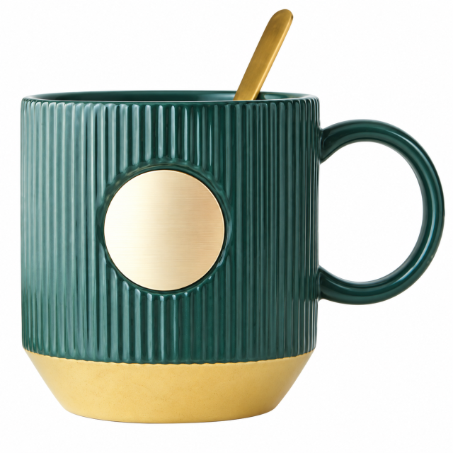 14 Oz Ceramic Coffee Mug With Bronze Accent