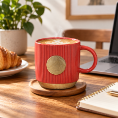 14 Oz Ceramic Coffee Mug With Bronze Accent