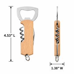 Wood Handle 3-In-1 Bottle Opener Corkscrew Keychain