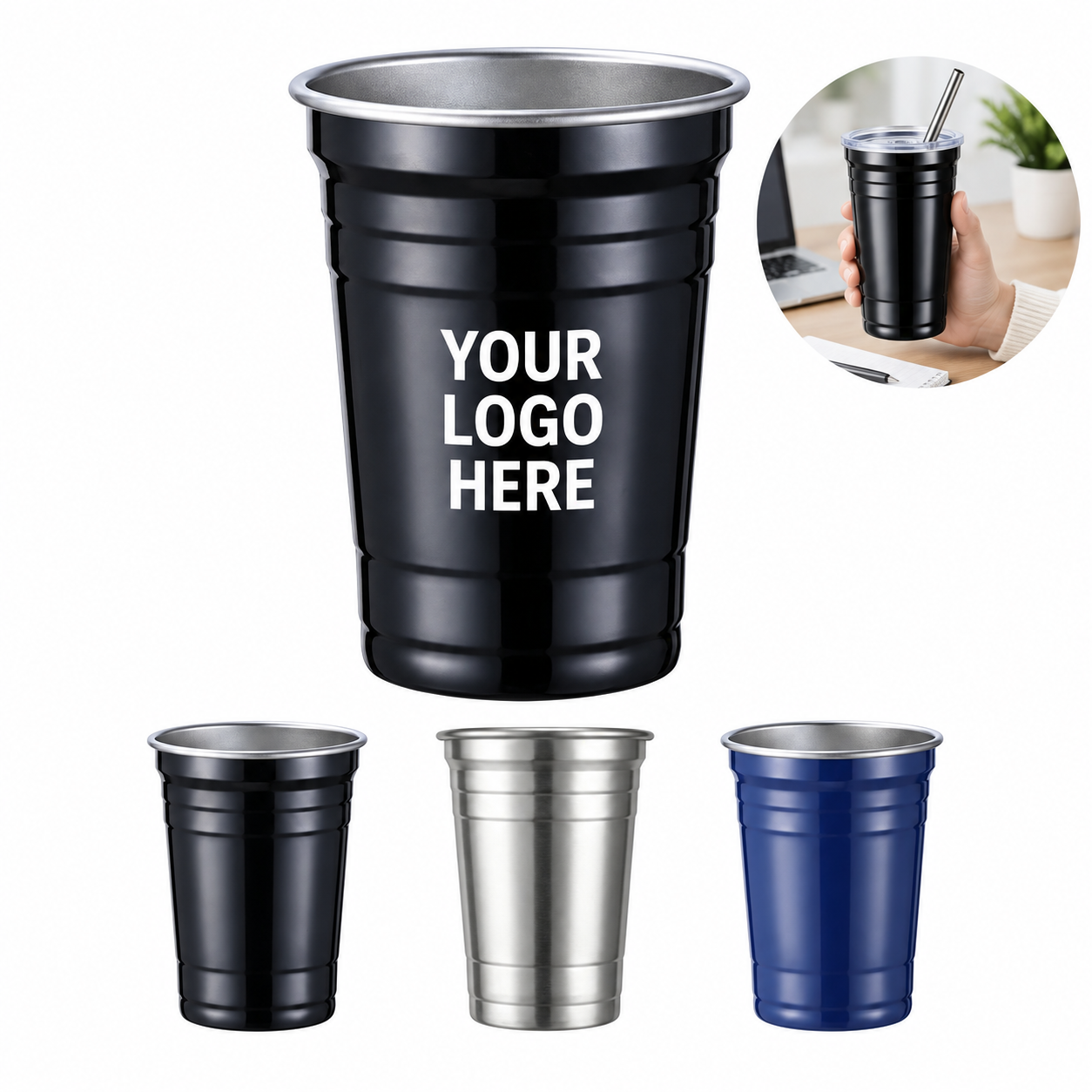 550 ml Stainless Steel Conical Tumbler With Lid And Straw