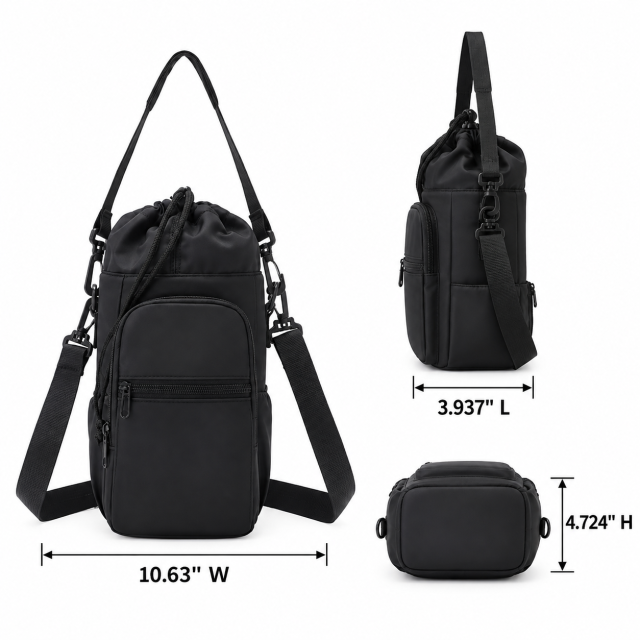 Adjustable Water Bottle Sling Bag with Front Zip Pocket