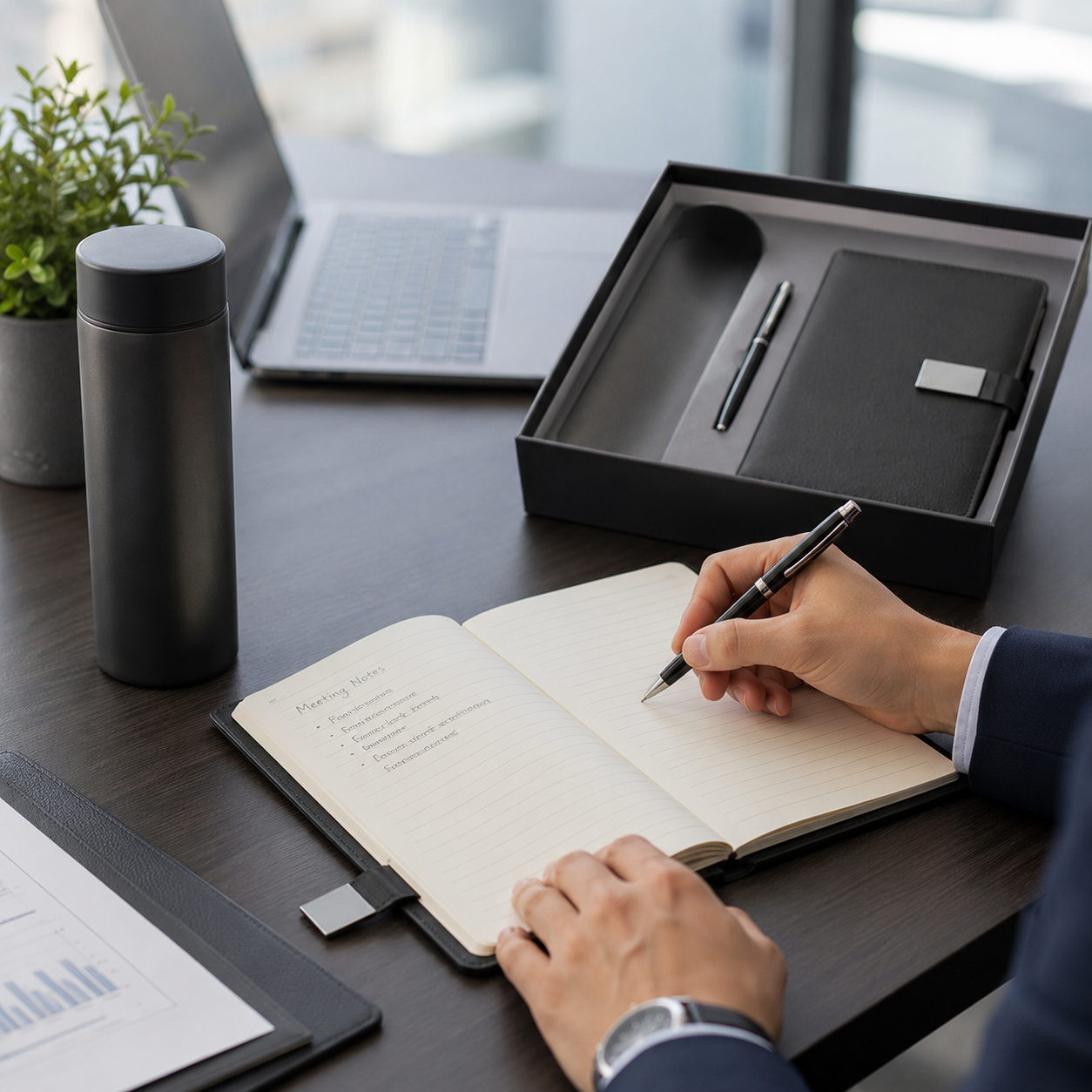 Corporate Office Gift Set with Insulated Bottle, Notebook & Pen