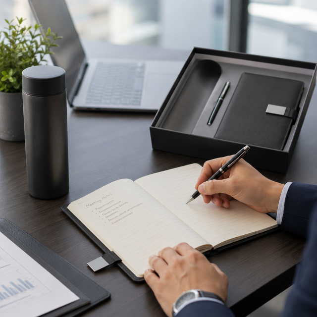 Corporate Office Gift Set with Insulated Bottle, Notebook & Pen