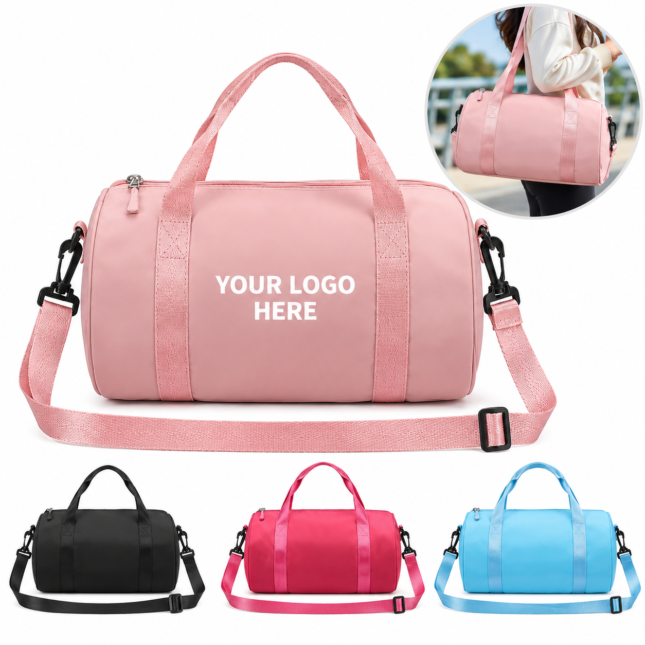 Cylindrical Sports Duffel Bag with Detachable Shoulder Strap