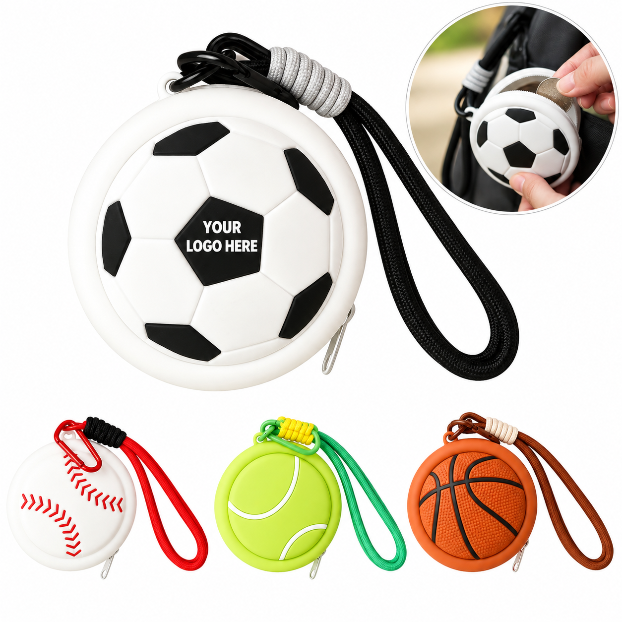 Double-Sided Silicone Ball Coin Purse with Wrist Strap