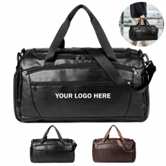 Faux Leather Travel Duffle Bag With Shoe Compartment