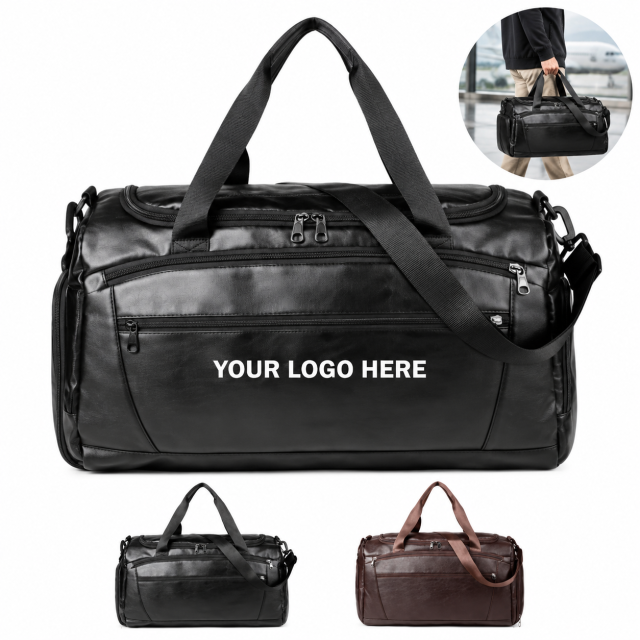 Faux Leather Travel Duffle Bag With Shoe Compartment