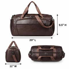 Faux Leather Travel Duffle Bag With Shoe Compartment