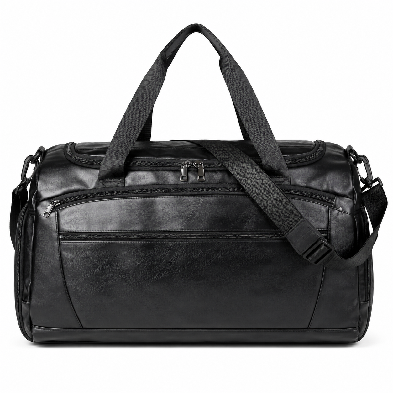 Faux Leather Travel Duffle Bag With Shoe Compartment