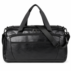 Faux Leather Travel Duffle Bag With Shoe Compartment