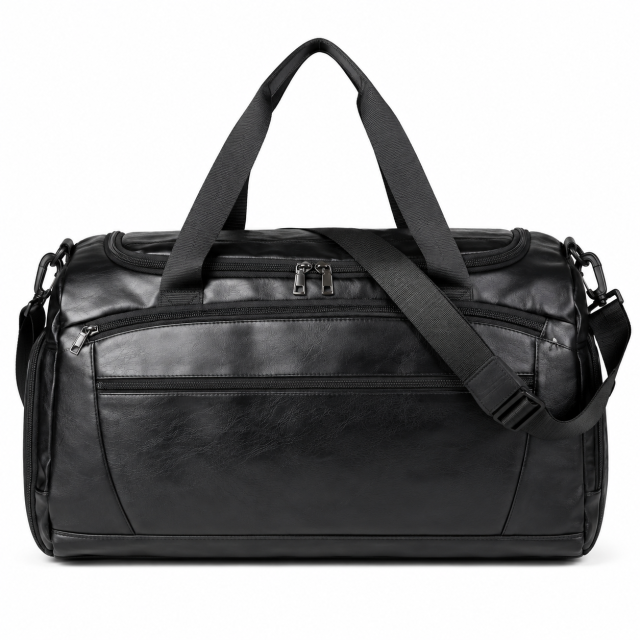 Faux Leather Travel Duffle Bag With Shoe Compartment