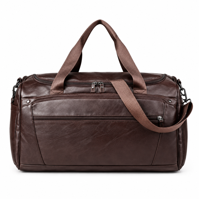 Faux Leather Travel Duffle Bag With Shoe Compartment