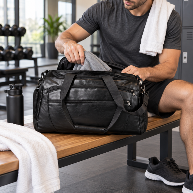 Faux Leather Travel Duffle Bag With Shoe Compartment