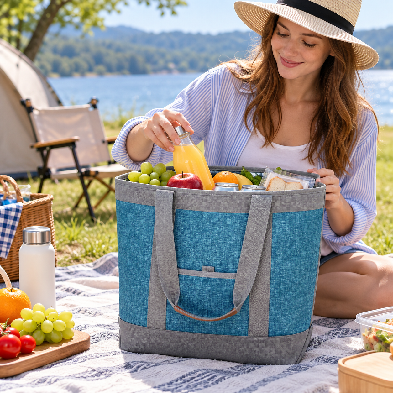 Foldable Insulated 600D Oxford Picnic Tote Bag