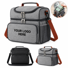 Insulated Dual Compartment Lunch Bag With Side Pockets