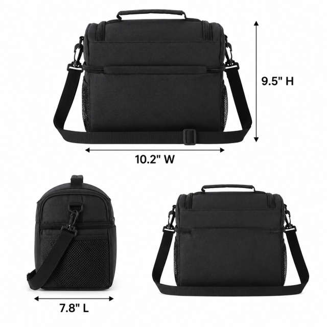 Insulated Dual Compartment Lunch Bag With Side Pockets